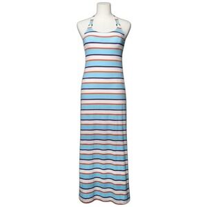 Tommy Bahama Multi Rugby Stripe Halter Maxi Dress Built In Cups Small Vacation